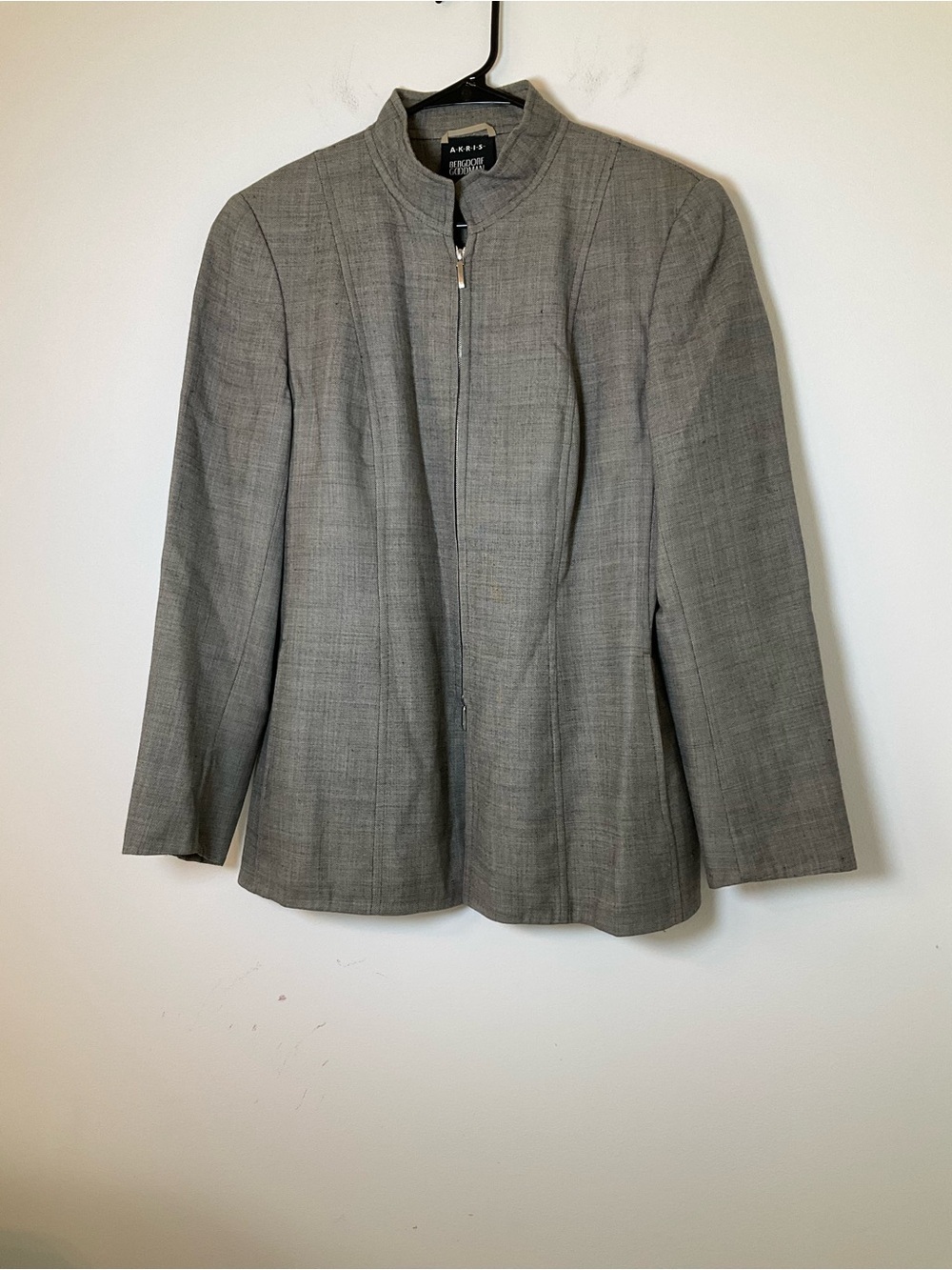 AKRIS Bergdorf Goodman 100% Wool Gray Zip Front Career Blazer 10